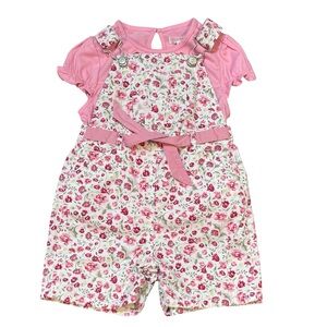 Janie and Jack Set The Table  Floral Pink Kids Overalls and Top 18-24/2T